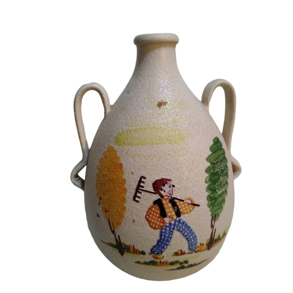 Hand painted Italy Pottery Two Handled Jug By CE AS ALBISOLA for Marsala Florio